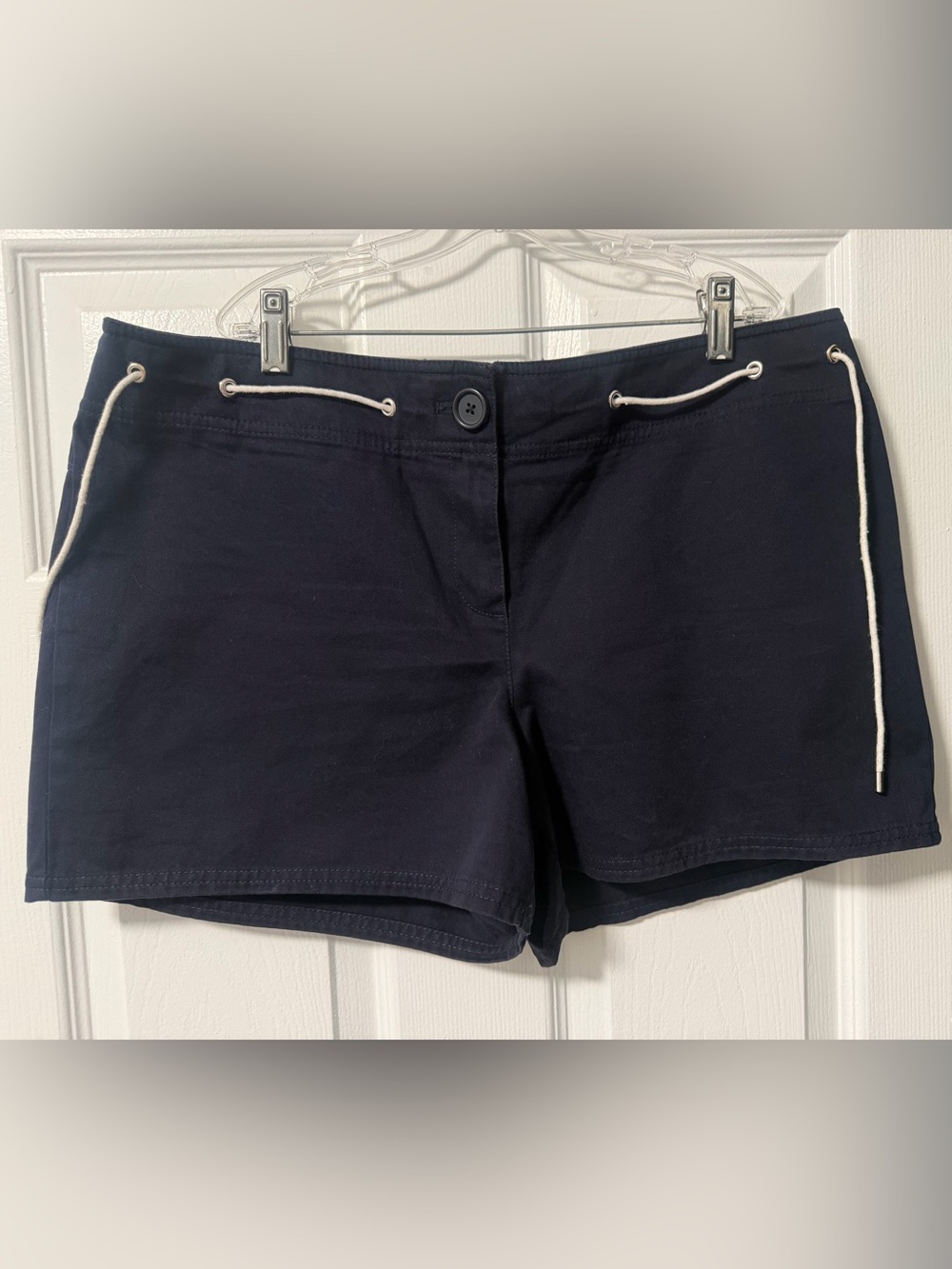 Ann Taylor LOFT Navy Cotton Nautical Rope Drawstring Shorts Size 14 - Picture 7 of 10